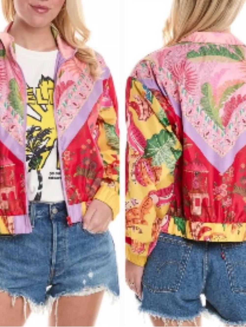 Farm Rio Mixed Scarves Multicolor Printed Windbreaker Jacket - NWT (XL)